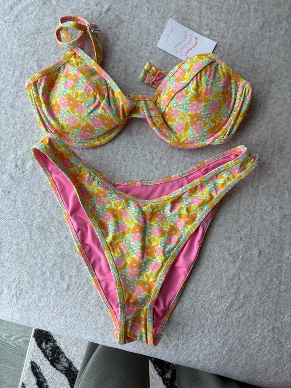 Dippin' Daisy's Yellow Pink Floral Bikini Set